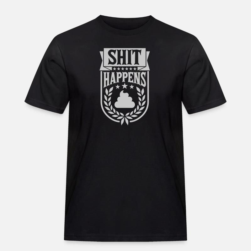 Zitat Shit happens Lorbeerkranz - Männer Workwear T-Shirt - Schwarz
