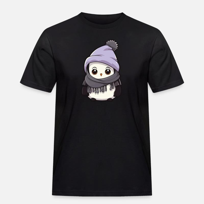 Pinguin Winter Comic - Männer Workwear T-Shirt - Schwarz