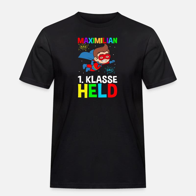 Schulkind Maximilian 1. Klasse Held - Männer Workwear T-Shirt - Schwarz