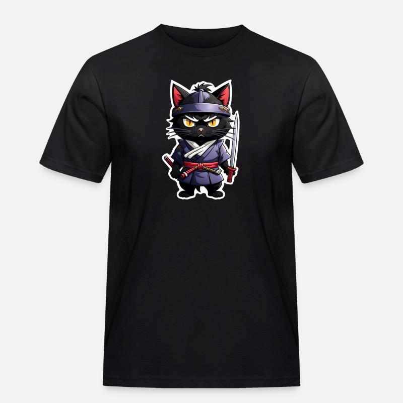 Ninja Katze - Samurai Kätzchen - Männer Workwear T-Shirt - Schwarz
