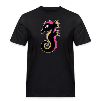 Blühendes Neon-Seepferdchen - Männer Workwear T-Shirt - Schwarz - Vorne - AI Model Male 178 light (178cm)