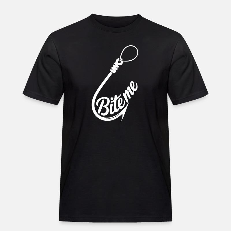 Bite Me Hook Grafik-Tee - Männer Workwear T-Shirt - Schwarz