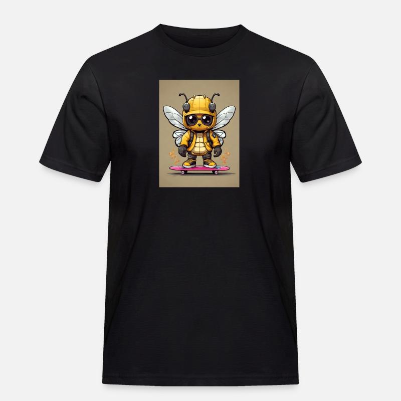 Comic Biene auf Skateboard - Männer Workwear T-Shirt - Schwarz