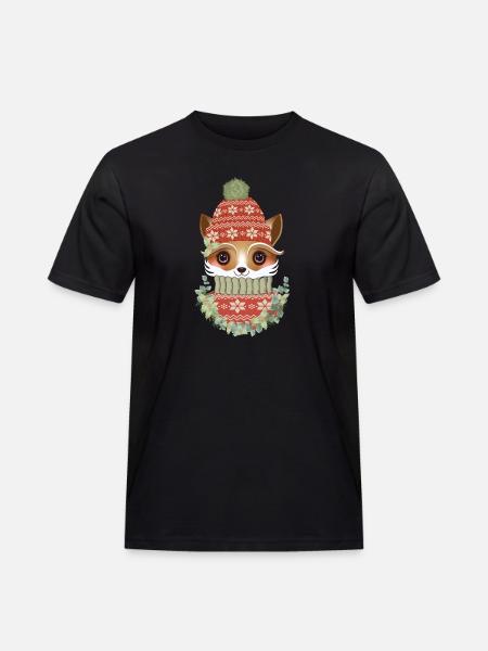 niedlicher Fuchs mit Pullover,Bommelmütze & Kranz - Männer Workwear T-Shirt - Schwarz