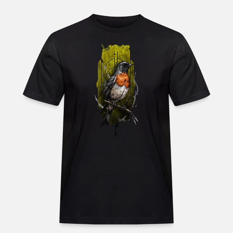 Rotkehlchen (Erithacus rubecula) - Männer Workwear T-Shirt - Schwarz