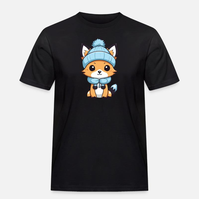 Fuchs Winter Comic - Männer Workwear T-Shirt - Schwarz