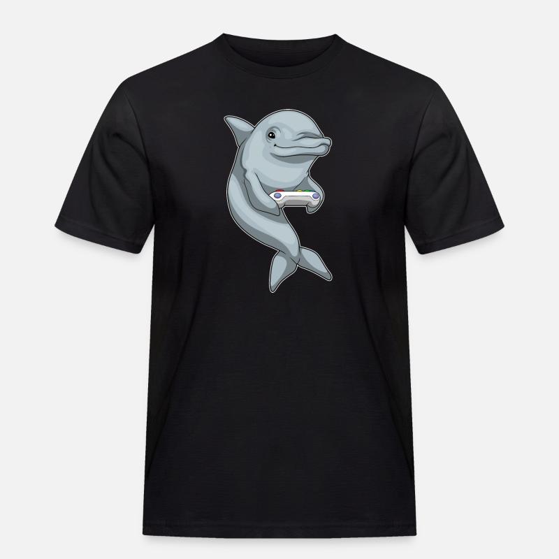 Delfin Gamer Controller - Männer Workwear T-Shirt - Schwarz