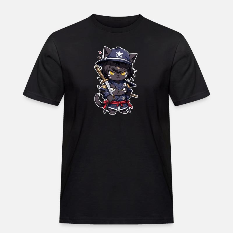 Ninja Katze - Samurai Kätzchen - Männer Workwear T-Shirt - Schwarz
