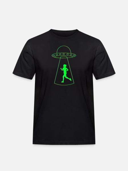 Ufo und Joggerin - Männer Workwear T-Shirt - Schwarz
