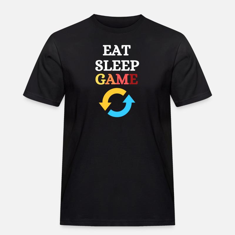 EAT SLEEP GAME REPEAT - Männer Workwear T-Shirt - Schwarz
