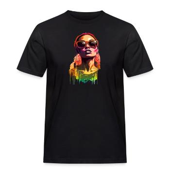 Beautiful female paint art Face colorful woman - Men's Workwear T-Shirt - black - Front - AI Model Male 178 light (178cm)