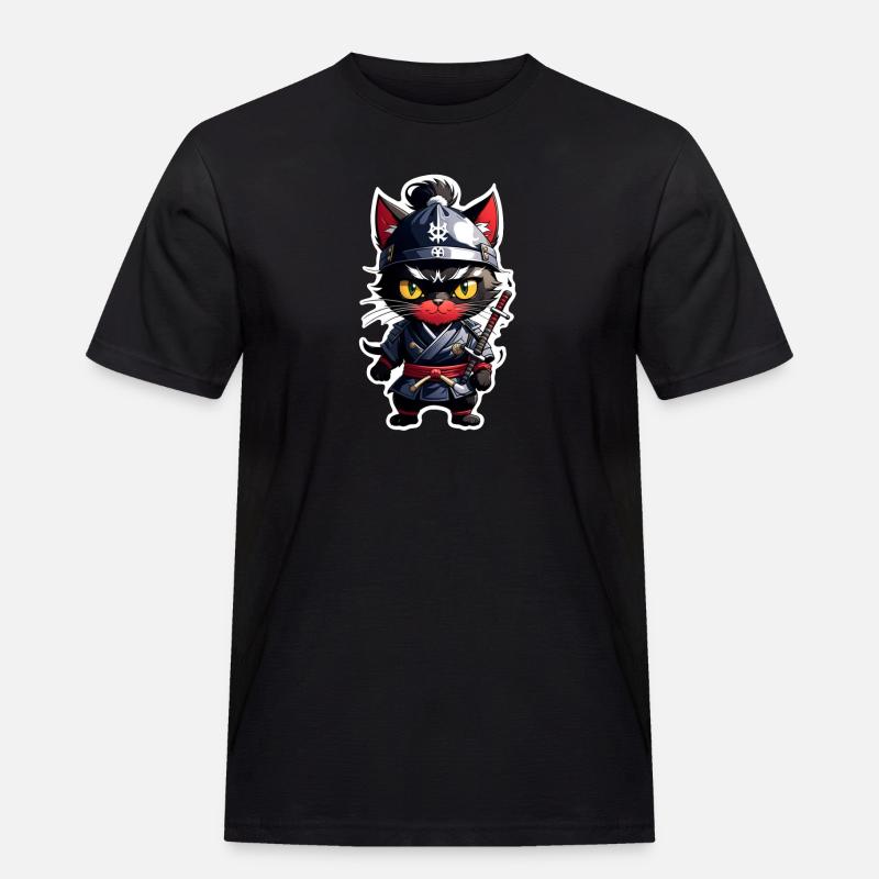 Ninja Katze - Samurai Kätzchen - Männer Workwear T-Shirt - Schwarz