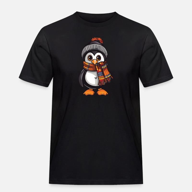 Pinguin Winter Comic - Männer Workwear T-Shirt - Schwarz