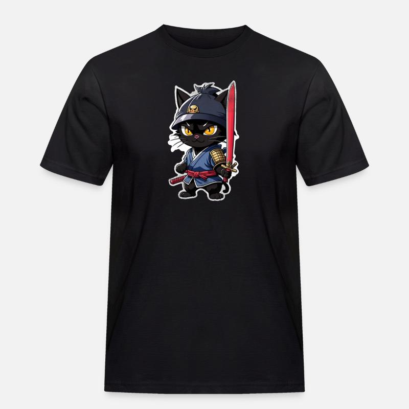 Ninja Katze - Samurai Kätzchen - Männer Workwear T-Shirt - Schwarz