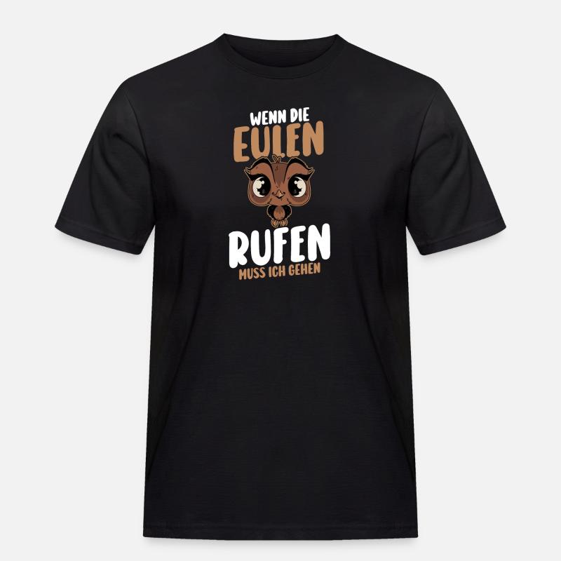 Eulen - Männer Workwear T-Shirt - Schwarz