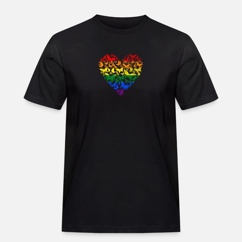 RAINBOW HEART BUTTERFLY - Männer Workwear T-Shirt - Schwarz