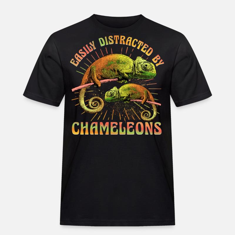 Easily distracted by Chameleons - Männer Workwear T-Shirt - Schwarz