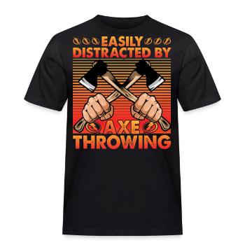Easily Distracted by Axe Throwing - Men's Workwear T-Shirt - black - Front - AI Model Male 178 light (178cm)