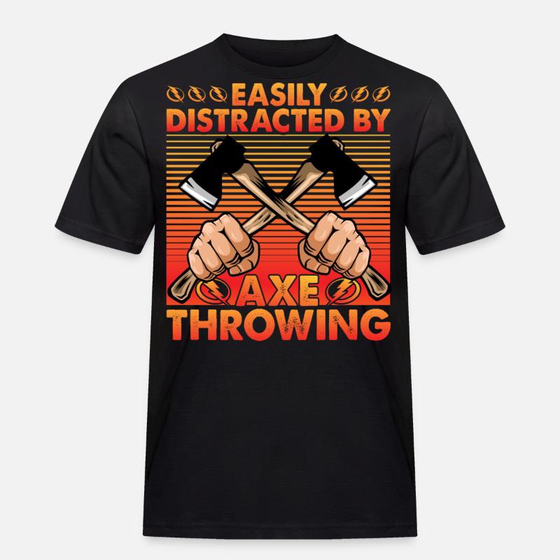 Easily Distracted by Axe Throwing - Männer Workwear T-Shirt - Schwarz
