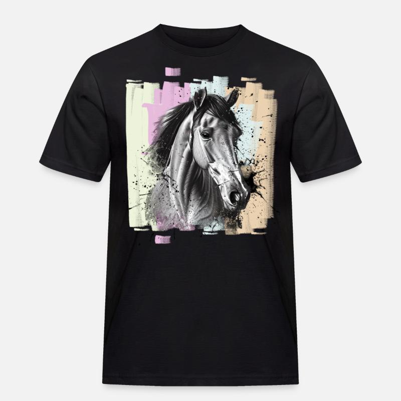 Pferd - Männer Workwear T-Shirt - Schwarz