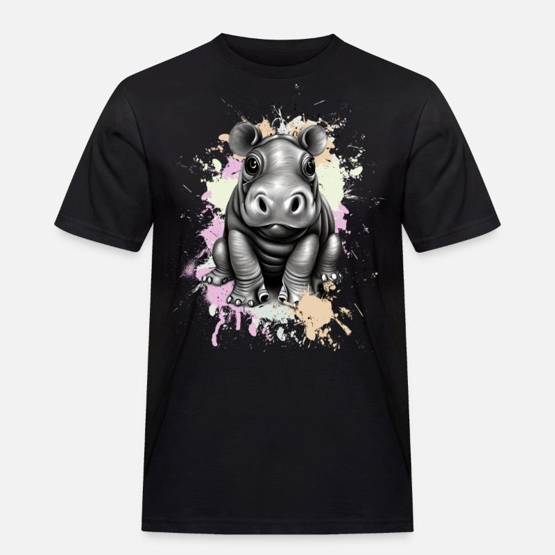 Nilpferd - Männer Workwear T-Shirt - Schwarz