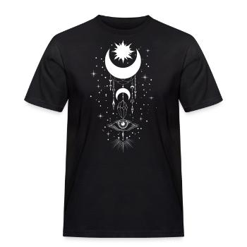 Mystisches Wicca-Design Mondphasen Sterne Kristall - Männer Workwear T-Shirt - Schwarz - Vorne - AI Model Male 178 light (178cm)