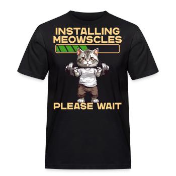 Meowscles Lustiges Katzen Bodybuilder Workout - Männer Workwear T-Shirt - Schwarz - Vorne - AI Model Male 178 light (178cm)