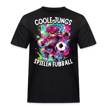 Coole Jungs spielen Fußball für Jungen Fußballer - Männer Workwear T-Shirt - Schwarz - Vorne - AI Model Male 178 light (178cm)