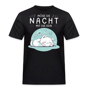 Möge die Nacht mit dir sein - Schlafshirt Katze - Männer Workwear T-Shirt - Schwarz - Vorne - AI Model Male 178 light (178cm)