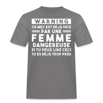 Cadeau Humour couple homme, Femme jalouse danger - T-shirt Workwear homme - gris - Devant - AI Model Male 185 dark (185cm)