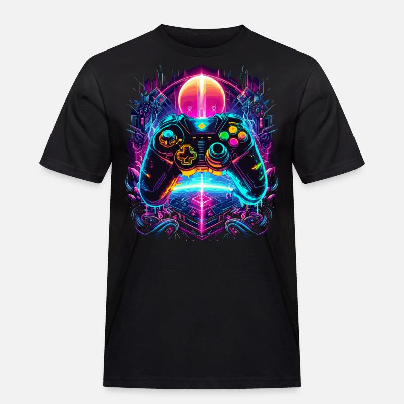 Vibrant Cyberpunk Retro Gaming Controller - Men's Workwear T-Shirt - black