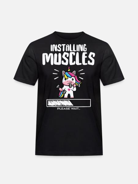 rolig, söt, enhörning, träning, gym, kondition, enhörning - Arbets-T-shirt herr - svart