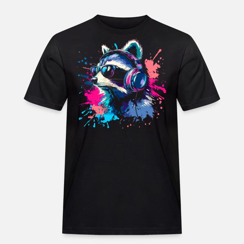 Bunter Zocker Waschbär mit Headset - Männer Workwear T-Shirt - Schwarz