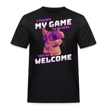 Je viens de mettre mon jeu en pause pour être ici - Cat et VR - T-shirt Workwear homme - noir - Devant - AI Model Male 178 light (178cm)