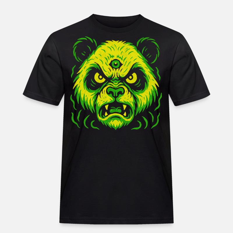 Dreiaugiger Neon-Panda mit Killerblick - Männer Workwear T-Shirt - Schwarz
