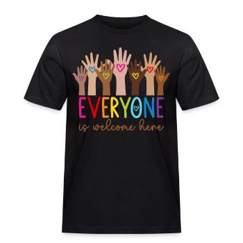 Everyone is welcome here - Männer Workwear T-Shirt - Schwarz - Vorne - AI Model Male 178 light (178cm)