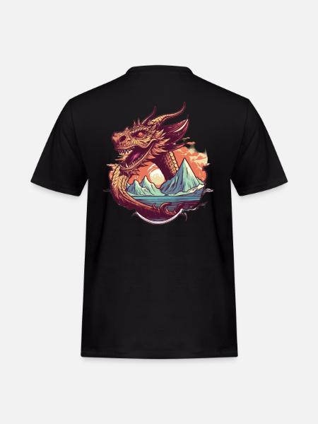 Legendärer Drachentraum mit Bergpanorama - Männer Workwear T-Shirt - Schwarz