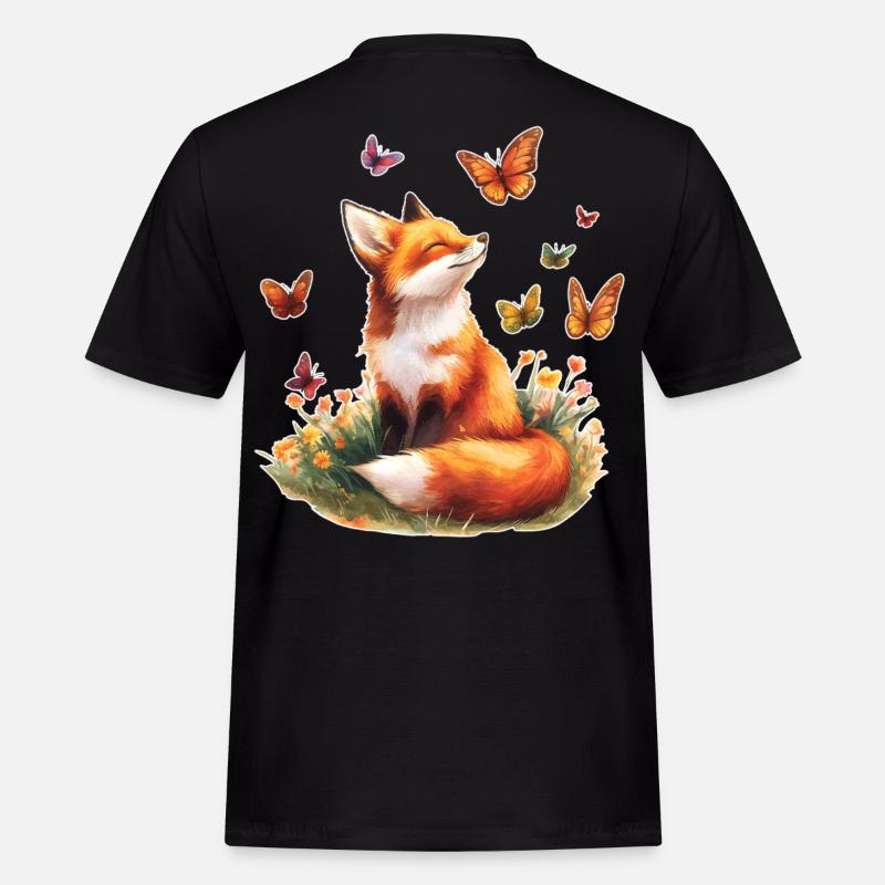 Fuchs mit Schmetterlingen - Männer Workwear T-Shirt - Schwarz