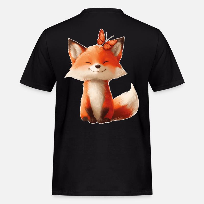 Fuchs mit Schmetterling - Männer Workwear T-Shirt - Schwarz