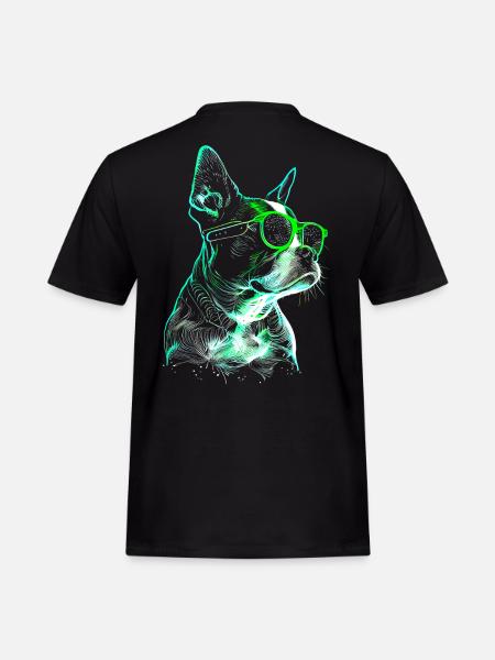 Cooler futuristischer Hund mit grüner Sonnenbrille - Männer Workwear T-Shirt - Schwarz
