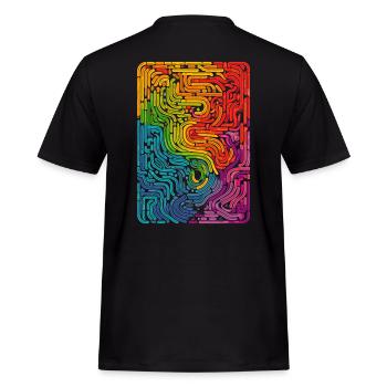 Cooles, surreales Regenbogen Retro Rohre Muster - Männer Workwear T-Shirt - Schwarz - Hinten - AI Model Male 178 light (178cm)