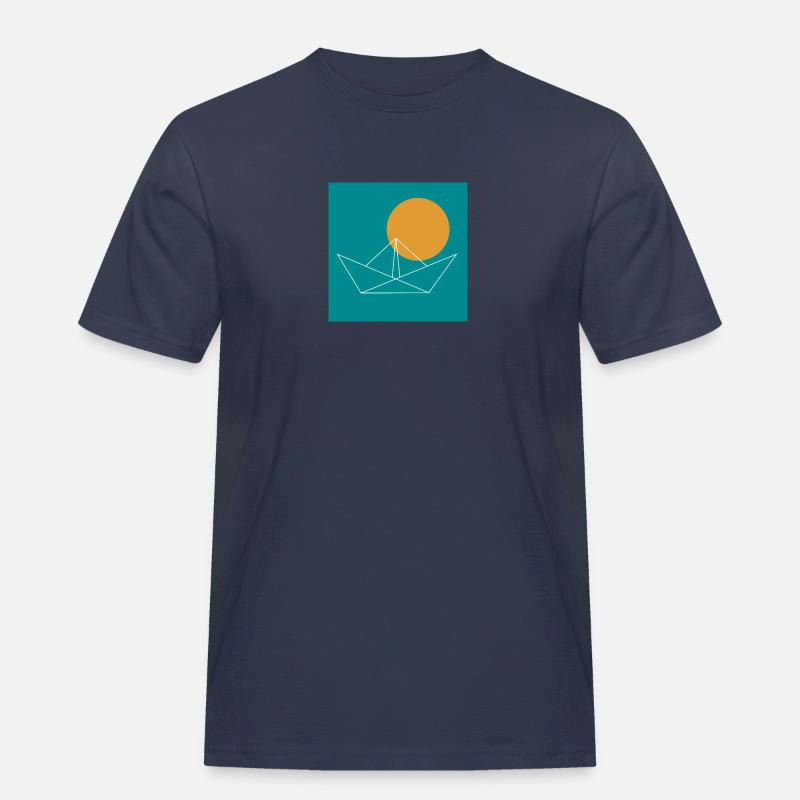 Papierboot mit Sonne | türkis - Männer Workwear T-Shirt - Navy