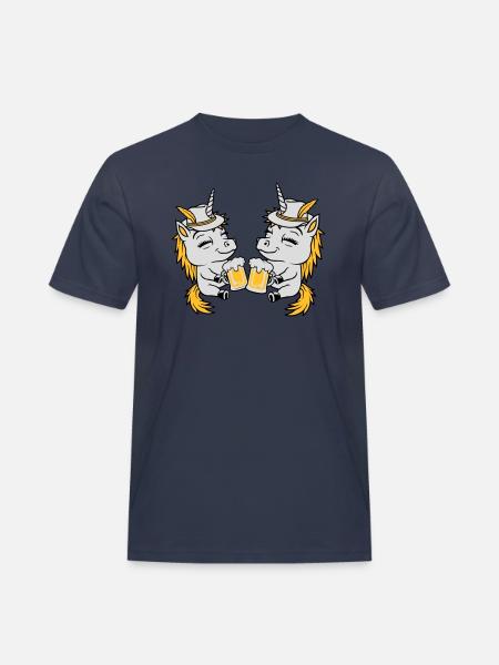 Einhorn Freunde Bier Anstoßen - Männer Workwear T-Shirt - Navy
