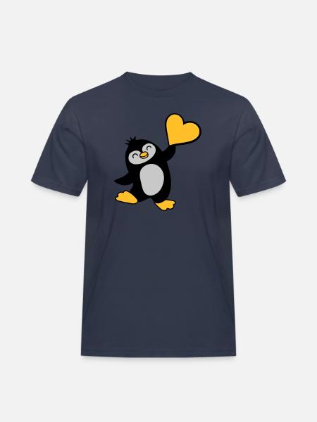 Friendly penguin shows heart - Men's Workwear T-Shirt - navy
