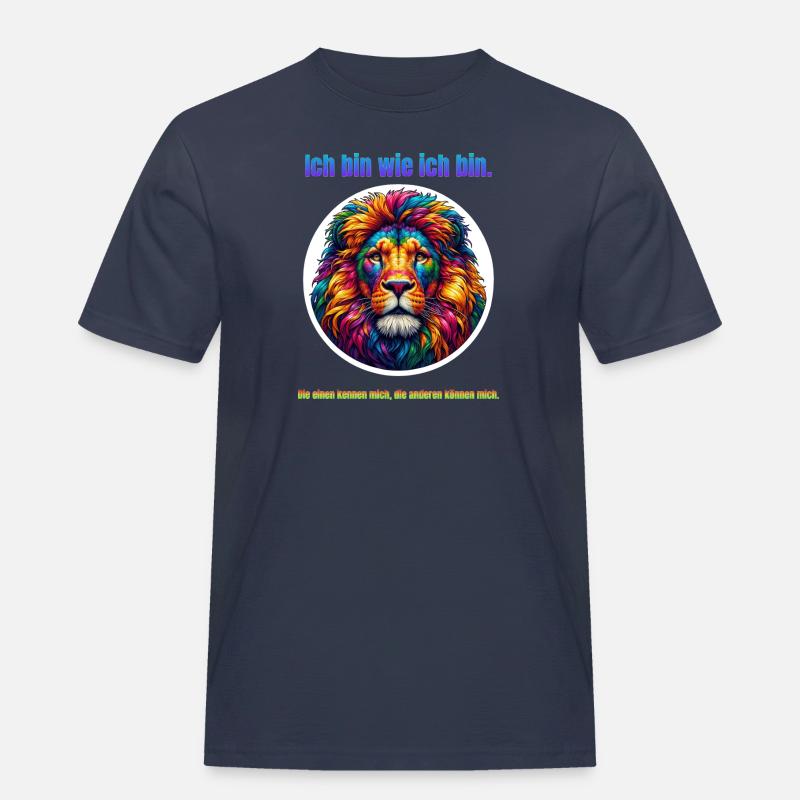 Löwe psychedelisch mit Spruch - Männer Workwear T-Shirt - Navy