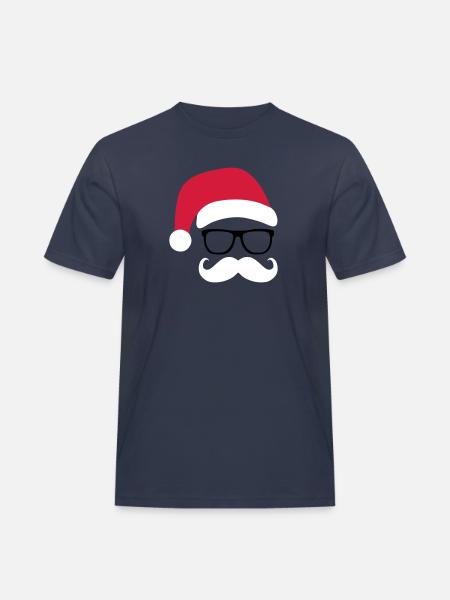 Funny Santa Claus with nerd glasses and mustache - Herre Workwear T-Shirt - marineblå