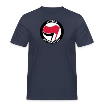 Action Antifasciste - Männer Workwear T-Shirt - Navy - Vorne - AI Model Male 178 light (178cm)