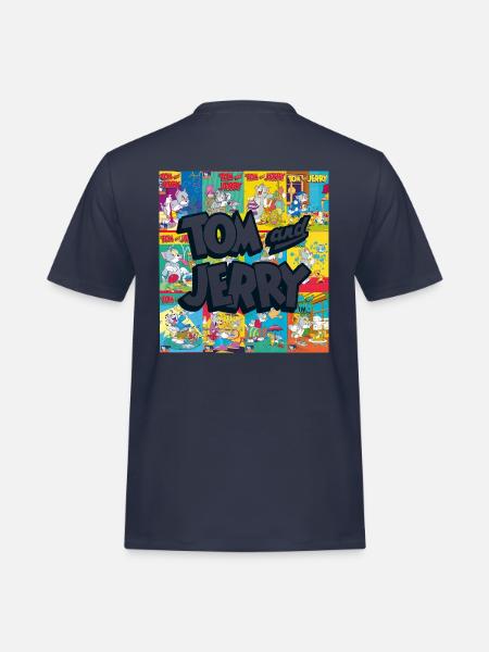 Tom And Jerry Logo With Vintage Cover Collage - Men's Workwear T-Shirt - navy