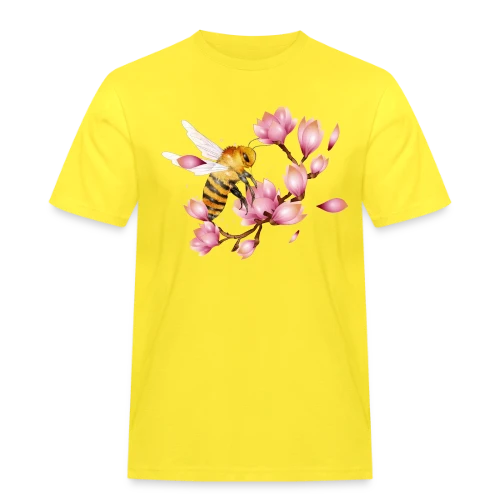 Abeille Volante et Magnolias – Dessin Main Élégant - T-shirt Workwear homme