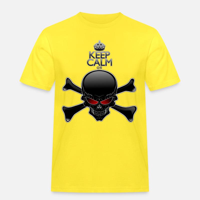 Bleib ruhig oder sterbe, Schwarzer Schädel - Männer Workwear T-Shirt - Gelb